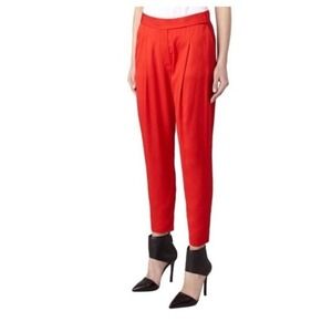 AllSaints Cedie Sky Red Pleated Trouser Pant Hi Rise Taper Hem Italian Cloth Sz6